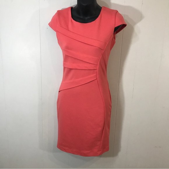 Suzy Shier Dresses & Skirts - Suzy Shier Peach Pink Sheath Dress Cap Sleeves Just above Knee Small